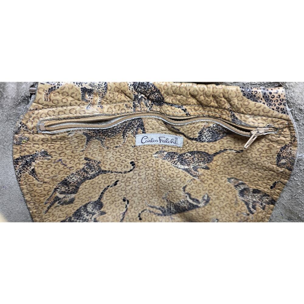 RARE Vintage 80s Carlos Falchi Running Cheetah Print Leather Drawstring Bag - Picture 16 of 16